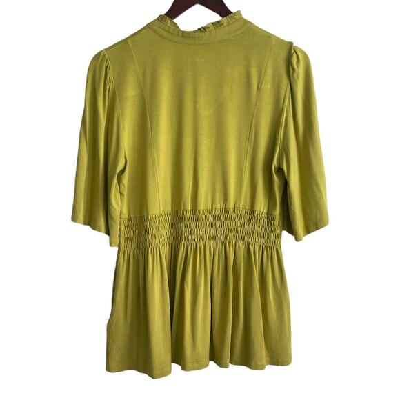 Peter Nygard Women Top M Chartreuse Short Sleeve Smock Drop‎ Waist Cottagecore - Picture 3 of 9
